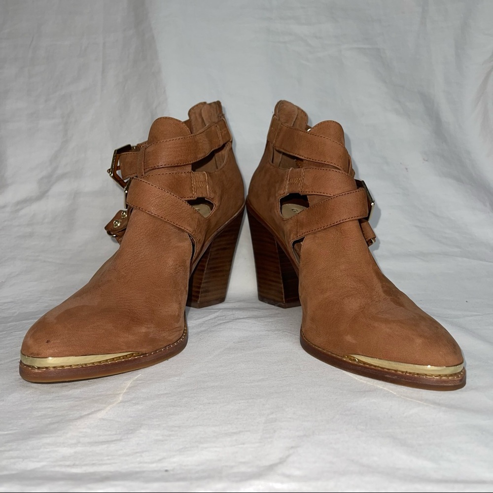 Gianni Bini Leather Ankle Booties with Gold Accents